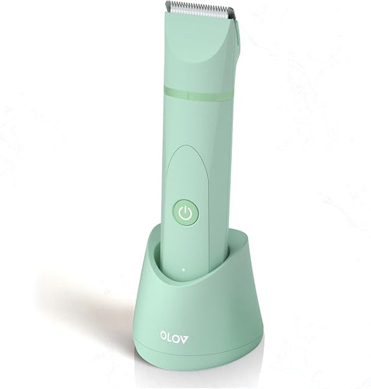 OLOV Personal Groomers – OLOV Electric Body Hair Trimmer - Groin Trimmer for Men - Bikini Trimmer Women - Wet/Dry Shaver Groomer, Replaceable Ceramic Blade Heads, USB Recharge Dock, Waterproof Hygiene Razor, Green