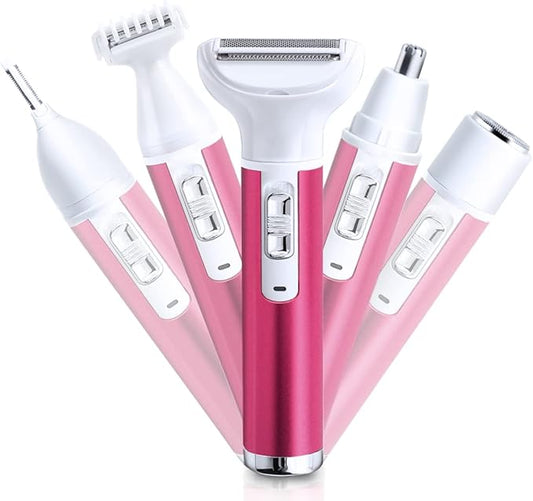 ANFOOS Bikini Trimmers – Electric Razor For Women Removal for Body Nose Hair Trimmer Face Shavers Eyebrow Legs Armpit Bikini Area Pubic Underarms Painless Rechargeable Portable 5 in 1 Womens Razors Set