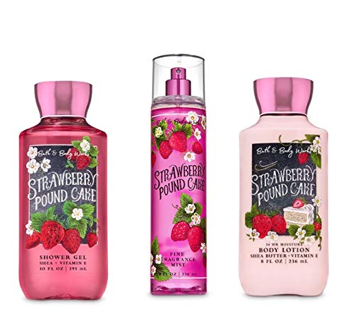 Bath+%26+Body+Works Sets & Kits – Bath and Body Works - Strawberry Pound Cake - Daily Trio - Shower Gel, Fine Fragrance Mist & Super Smooth Body Lotion- New 2020