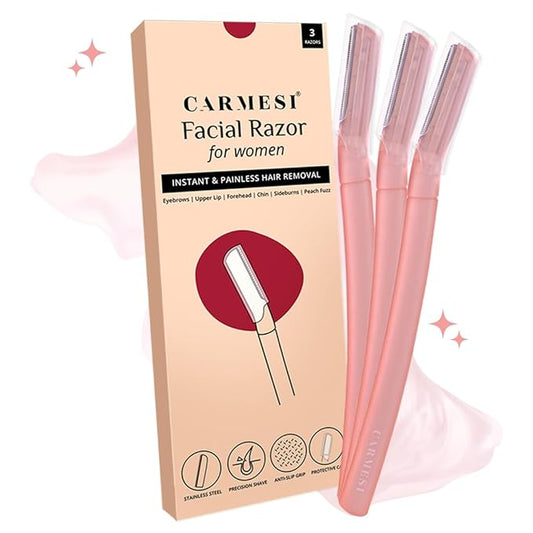 Carmesi Disposable Razors – Facial Razor for Women | Painless & Precision Face Hair Removal | for Peach Fuzz, Eyebrow, Chin & Upper Lip | Gentle Exfoliation & Smoother Skin | (3 Count)