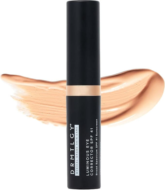 DRMTLGY Luminous Eye Corrector SPF 41, Under Eye Color Corrector for Dark Circles, Anti-Aging Tinted Eye Cream, Hydrating Eye Serum with Peach Undertone FSA/HSA Eligible, Medium