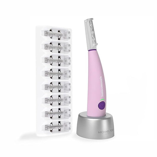 MICHAELTODDBEAUTY Microdermabrasion Devices – Michael Todd Beauty Sonicsmooth Dermaplane Razor for Women Face + Eyebrow trimmer Dermaplaning System - Peach Fuzz Remover - 8 Weeks of Dermaplaning Blades