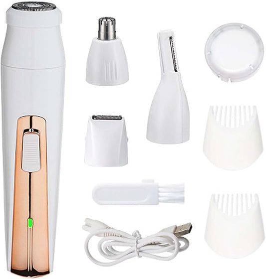 UNI-RHYTHM Bikini Trimmers – Womens Electric Razor, Face Shaver, Facial Hair Remover, Electric Bikini Trimmers for Legs, Travel Razor for Eyebrow Ear Nose Hair Lip Beard Armpit (Gold 4 in 1