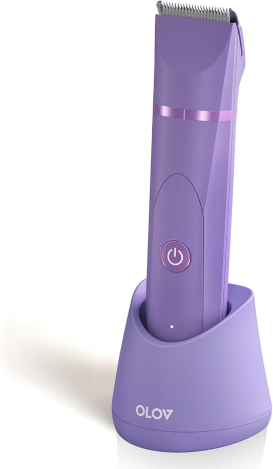 OLOV Personal Groomers – OLOV Electric Body Hair Trimmer - Groin Trimmer for Men - Bikini Trimmer Women - Wet/Dry Shaver Groomer, Replaceable Ceramic Blade Heads, USB Recharge Dock, Waterproof Hygiene Razor, Bright Purple