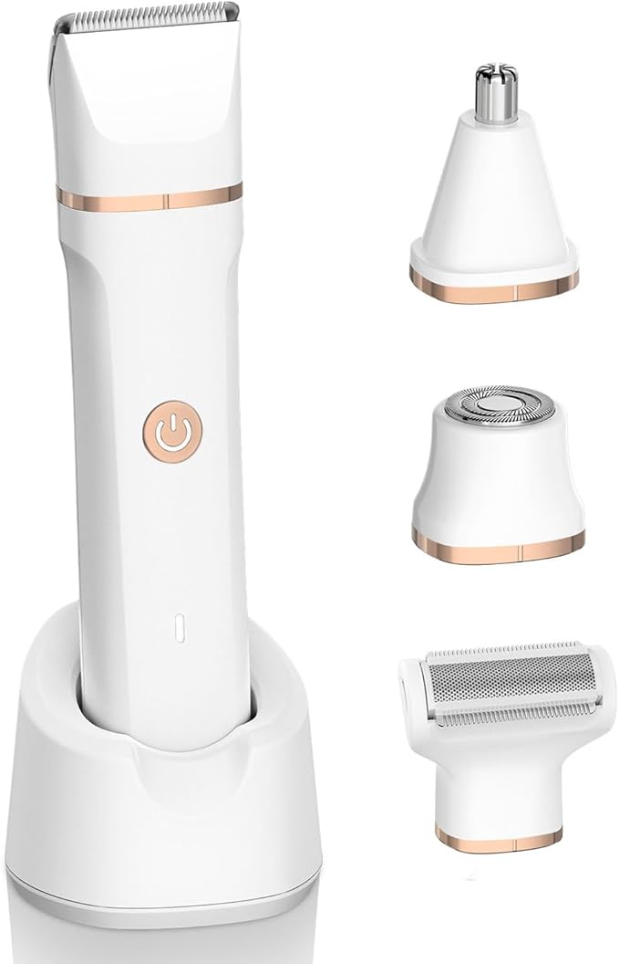 glowtalebaeuty Bikini Trimmers – Electric Bikini Trimmer for Women - 4 in 1 Electric Shaver for Women, Waterproof Pubic Hair Trimmer and Facial Hair Remover, Replaceable Razors & Nose Hair Trimmer, Rechargeable Women's Grooming Kit