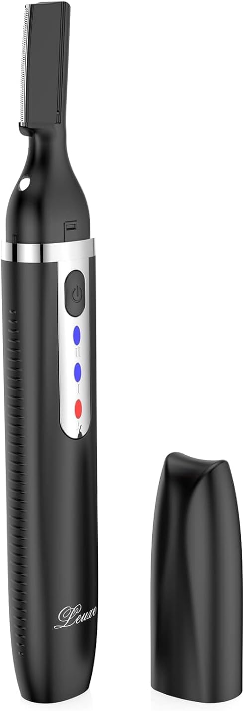 Leuxe Eyebrow Trimmers – Eyebrow Trimmer and Facial Hair Remover, Rechargeable Hair Removal Women's Electric Shaver Razor for Peach Fuzz Chin Cheek Upper Lip (Black)