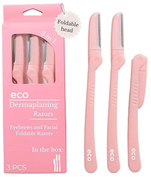 GentleonSkinKindtoEarth Eyebrow Trimmers – Dermaplaning Tool - Foldable Facial Razor for Women and Men, (3ct) | Womens Facial Peach Fuzz Remover & Eyebrow Trimmer, Dermaplaning Razor, Face Razors for Women, 3 pc (Pink)