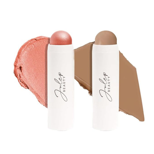 JulepBeauty Blush – Skip The Brush Contour Duo - Cream to Powder Multi-Purpose Makeup Sticks - Pigmented, Buildable Color- Rose Gold + Cool Taupe