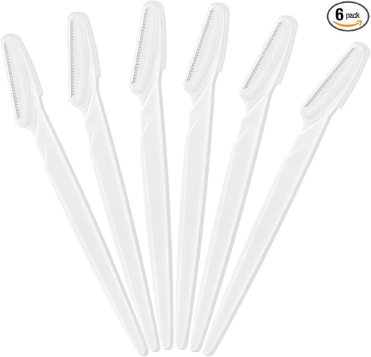 glowtalebaeuty Razors & Blades – 6 Pcs White Eyebrow Razor, Face Razors Multipurpose, Facial Razors for Women Men, Eyebrow Trimmers Shaver with Protective Cover, Dermaplaning Tools for Face Body Use, Facial Hair Removal Tools