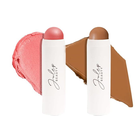 JulepBeauty Blush – Skip The Brush Contour Duo - Cream to Powder Multi-Purpose Makeup Sticks - Pigmented, Buildable Color for Eyes, Cheeks, and Lips - Melted Cocoa + Golden Guava