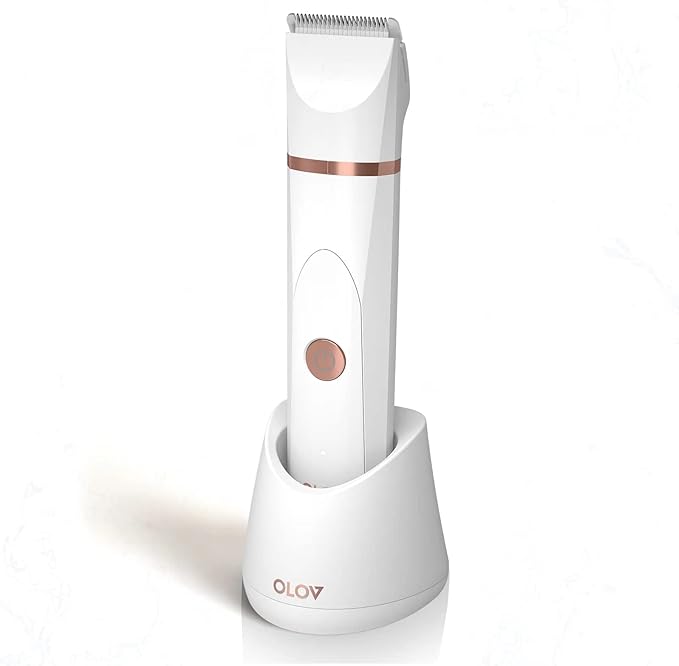 OLOV Personal Groomers – OLOV Electric Body Hair Trimmer - Groin Trimmer for Men - Bikini Trimmer Women - Wet/Dry Shaver Groomer, Replaceable Ceramic Blade Heads, USB Recharge Dock, Waterproof Hygiene Razor, White