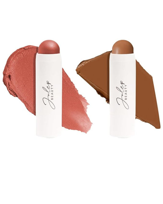 JulepBeauty Blush – Skip The Brush Contour Duo - Cream to Powder Multi-Purpose Makeup Sticks - Pigmented, Buildable Color for Eyes, Cheeks, and Lips - Desert Rose + In Paradise