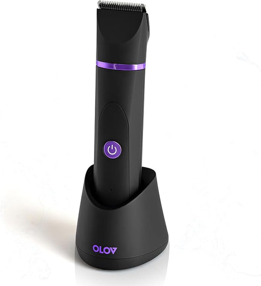 OLOV Body Groomers – OLOV Electric Body Hair Trimmer - Groin Trimmer for Men - Bikini Trimmer Women - Wet/Dry Shaver Groomer, Replaceable Ceramic Blade Heads, USB Recharge Dock, Waterproof Hygiene Razor, Black Violet