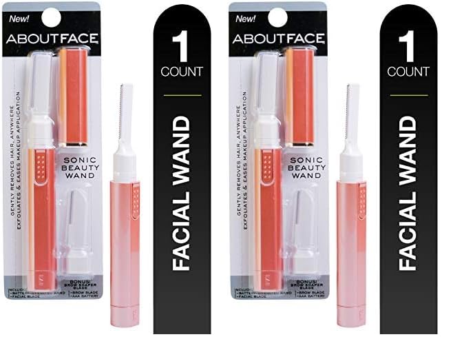 About+Face+ Epilators – Kai About Face Sonic Beauty Wand with Bonus Eyebrow Shaper; Battery Operated Face Hair Remover; Face, Chin, & Lip Hair Remover, Face Hair Remover Tool for Women, Epilator for Men & Women (Pack of 2)