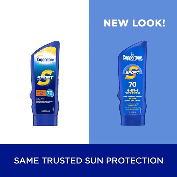 Coppertone SPORT Sunscreen SPF 70 Lotion, Water Resistant Sunscreen, Body Sunscreen Lotion, 7 Fl Oz (Pack of 12)