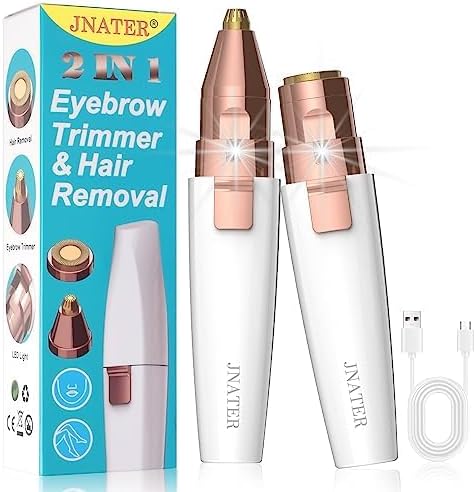 JNATER Eyebrow Trimmers – Eyebrow Trimmer, Facial Hair Removal for Women, 2 in 1 Rechargeable Eyebrow Razor & Painless Hair Remover Kit, Hair Removal Device for Eyebrows, Peach Fuzz, Lips, Arms, Legs with Light (Rose Gold）