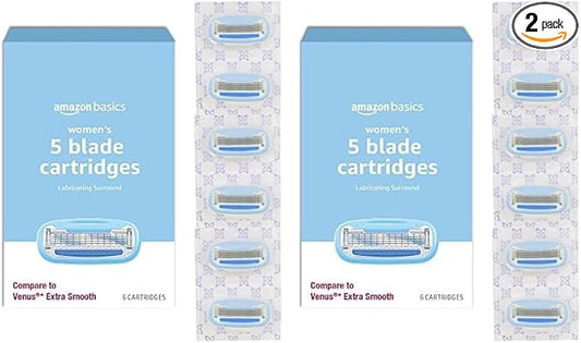 AmazonBasics Cartridges – Amazon Basics 5-Blade Razor Refills for Women, 6 Count (Fits Amazon Basics Razor Handles Only) (Previously Solimo) (Pack of 2)