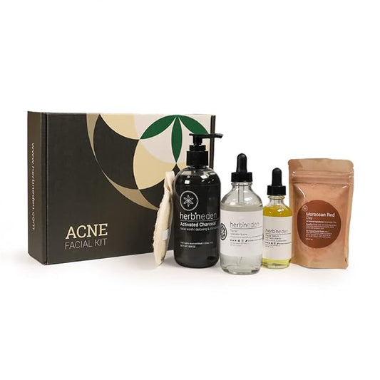 HERBNEDEN Facial Kits – Herb’N Eden - Acne Facial Kit - Cleanse, Mask, Tone, & Moisturize - Natural Ingredients & Essential Oils - Made in USA - 5 Product Set includes Wash, Toner, Serum, Clay Mask, Sisal