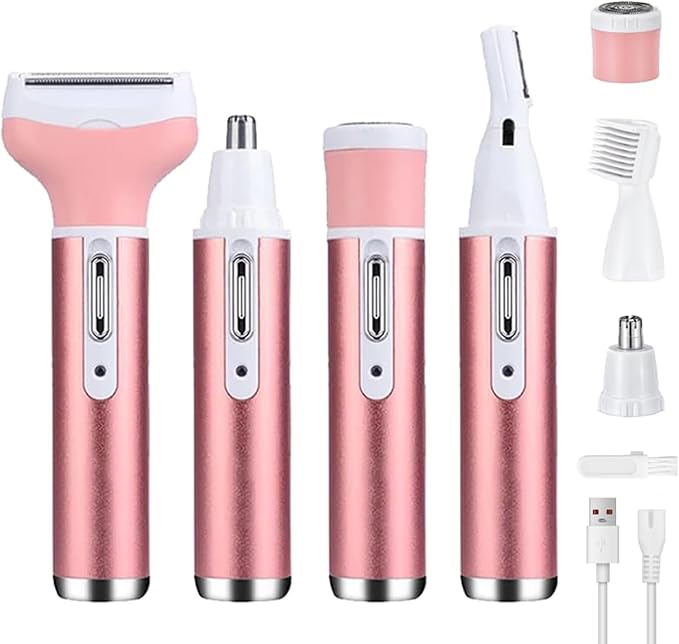 glowtalebaeuty Bikini Trimmers – Electric Razor for Women Facial Hair Removal and 4 in 1, Bikini Trimmer Pubic Underarms Painless Nose Eyebrow Body Leg Hair Removal Rechargeable Hair Clippers Grooming Set