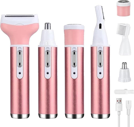 glowtalebaeuty Bikini Trimmers – Electric Razor for Women Facial Hair Removal and 4 in 1, Bikini Trimmer Pubic Underarms Painless Nose Eyebrow Body Leg Hair Removal Rechargeable Hair Clippers Grooming Set