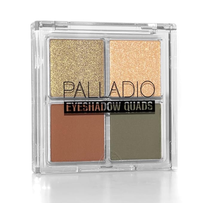 PalladioBeauty Eyeshadow – Palladio Eyeshadow Quads, Velvety Pigmented Blendable Matte, Metallic & Shimmer Finishes, Creamy Formula, Four Way Quad Eye Shadow Palette, Talc-Free (Gold Digger)