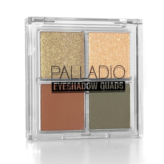 PalladioBeauty Eyeshadow – Palladio Eyeshadow Quads, Velvety Pigmented Blendable Matte, Metallic & Shimmer Finishes, Creamy Formula, Four Way Quad Eye Shadow Palette, Talc-Free (Gold Digger)