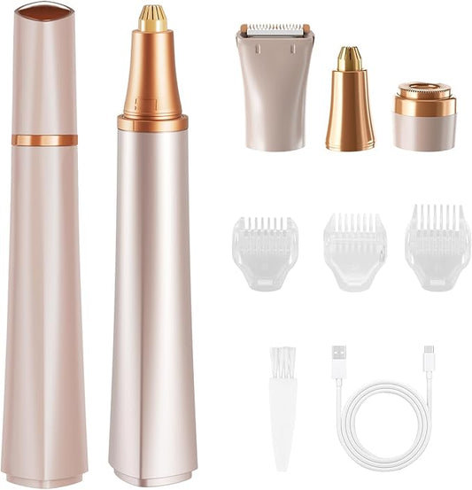 Karrong Epilators – Electric Eyebrow Trimmer, 3 in 1 Facial Hair Remover for Women, Waterproof Rechargeable Hair Shaver for Face Eyebrow Leg Bikini Nose, Painless Facial Razor Epilators with 3 Guide Combs