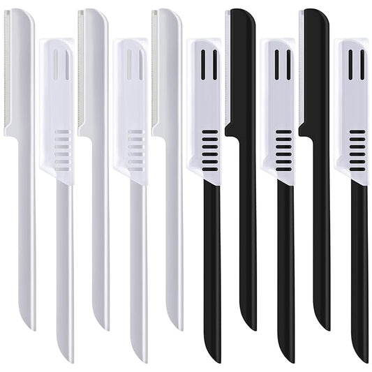 Mudder Disposable Razors – 10 Pieces Eyebrow Razor for Women Facial Shaver Razor Brow Shaper Eyebrow Trimmer Dermaplaner Shaping Tool with Cover (Silver, Black)