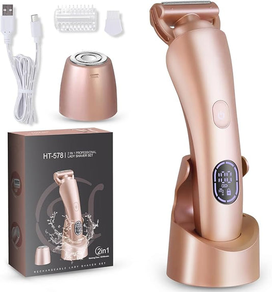 glowtalebaeuty Bikini Trimmers – Electric Shaver for Women Bikini Trimmer Facial Hair Removal LED Display Womens Razors for Shaving IPX7 Waterproof Pubic Body Hair Trimmer
