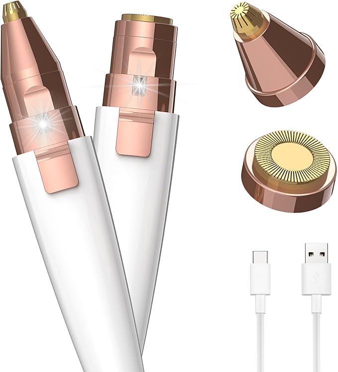JNATER Personal Groomers – Eyebrow Razor,Facial Hair Removal for Women, (USB Rechargeable), 2 in 1 Eyebrow Trimmer and 100% Painless Hair Remover with Light for Nose, Lips, Face, Body