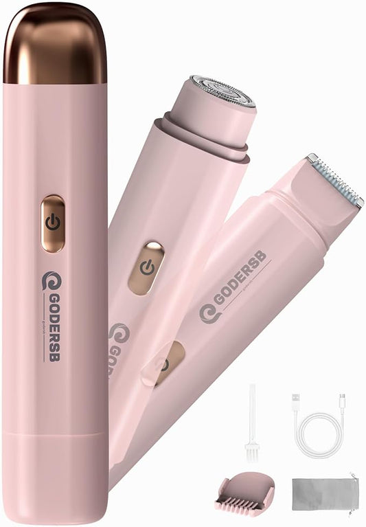 GODERSB Bikini Trimmers – Bikini Shaver Trimmer for Women, Ladies Electric Hair Removal Kit USB Rechargeable Waterproof Facial and Body Epilator Pink