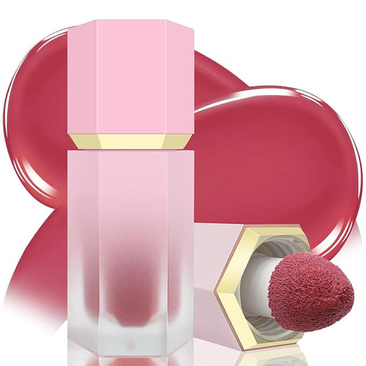 glowtalebaeuty Blush – Liquid Blush for Cheeks, Soft Cream Blush with Cushion Applicator, Dewy Finish Matte Velvet Texture, High-Pigmented Blendable, Long-Wearing Rubor Makeup | #07 ELEGANT-Deep Rose