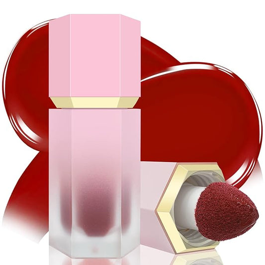 glowtalebaeuty Blush – Liquid Blush for Cheeks, Soft Cream Blush with Cushion Applicator, Dewy Finish Matte Velvet Texture, High-Pigmented Blendable, Long-Wearing Rubor Makeup | #08 ARDOUR-Chili Red