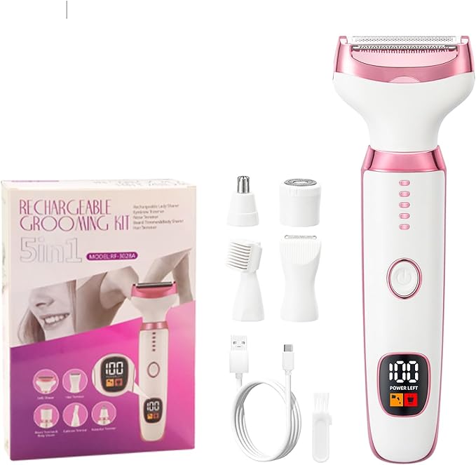 glowtalebaeuty Epilators – Electric Razor for Women 5 in 1 Rechargeable Painless Body Razors and Facial Hair Remover for Bikini Leg Body Face Underarm