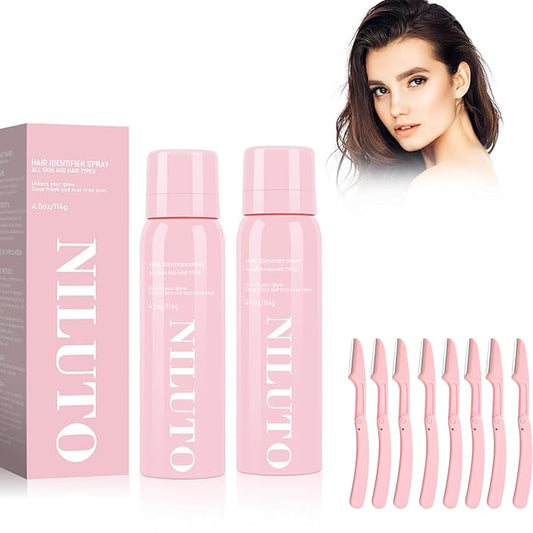 NILUTO Depilatories – Hair Identifier Spray for Face Shaving, Moisturizing and Skin Care Dermaplaner Spray,Skin Body Hair Identifier Comfortable Face Shaving Powder (Pink 2Pack)