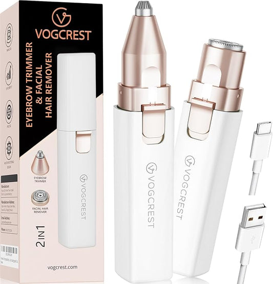 VGVOGCREST Personal Groomers – VOGCREST Hair Trimmer, 2 in 1 Facial Hair Remover & Eyebrow Trimmer for Women - Rechargeable, Portable, LED Light (White)