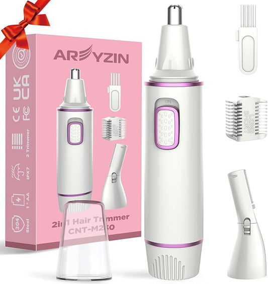 AREYZIN Nose & Ear Hair Trimmers – AREYZIN Nose Hair Trimmer for Women 2 in 1 Painless Eyebrow Trimmer and Nose Trimmer Facial Hair Removal Nasal Hair Clippers Professional, Easy to Clean, Dual-Edge Blade,White