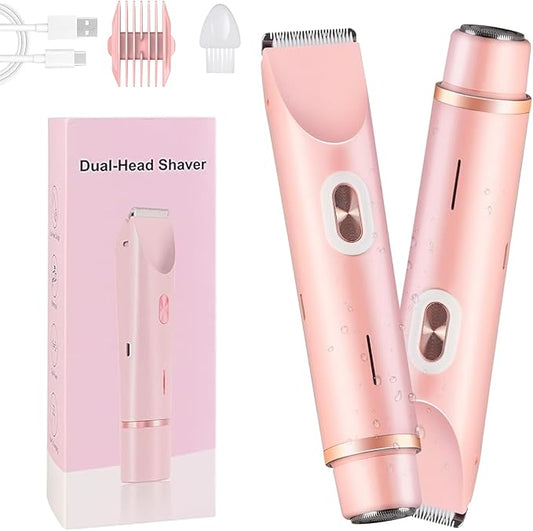 glowtalebaeuty Bikini Trimmers – Glow Aura Womens Shaver 2 in 1,2025 New Razor & Shaver with Dual Ceramic Head,Bikini Trimmer for Women,IPX67 Waterproof Wet & Dry Use Body and Face Hair Trimmer for Women (Pink)