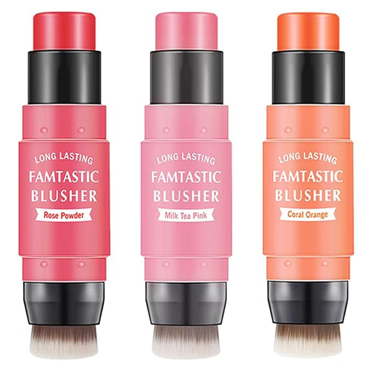LZYLLS Blush – 3 Pcs Cream Blush Stick with Brush,Waterproof Multi Cream Makeup Stick,Lightweight,Long-lasting,2 in 1 Multi Blush for Cheeks & Lip Tint & Eyeshadow Makeup,Suitable for All Skin