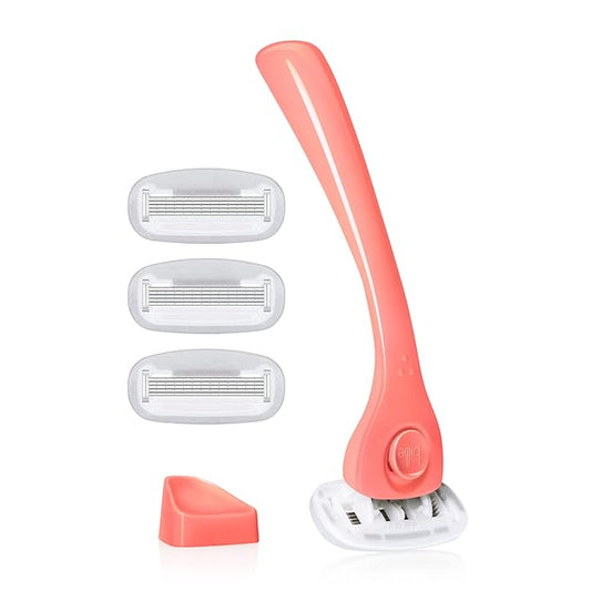 TheAward-WinningRazor Cartridge Razors – Billie Razors for Women Shave Kit – Women’s Razor + 4 x 5-Blade Razor Refills + Magnetic Holder – Coral
