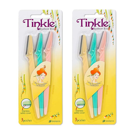 Dorco Razors & Blades – Tinkle Dermaplaning Tool 6ct, Dermaplane Razor for Women, Safe and Easy Peach Fuzz Remover, Eyebrow Trimmer with Protective Cover (2 Packs of 3)