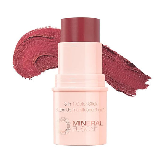 MineralFusion Blush – Mineral Fusion 3-in-1 Color Stick, Instant Color Pop and Blush for Cheeks, Creamy Lightweight Formula, Multi-Use Eye, Face, and Lip Makeup, Berry Glow