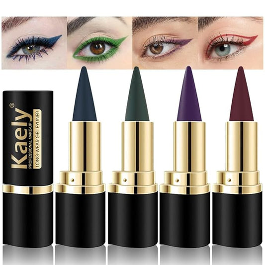 KaelyCosmetics Eyeliner – Kaely 4Pcs Dark Blue Green Purple Red Gel Eyeliner Pencil,Cream Waterproof Smudge Proof Eye Liner,Halloween Makeup,Eye Black Face Paint Lipstick Crayon,Color Colorful Eyeliner Eyeshadow Stick
