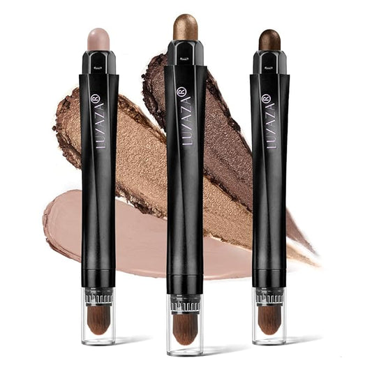 glowtalebaeuty Eyeshadow – 3Pcs Eyeshadow Stick Set, Matte And Shimmer Creamy Brown Gold Nude Shadow Pencil, Waterproof Long Lasting Smoky Eye Makeup