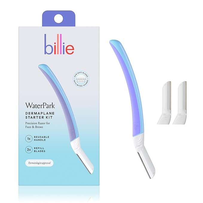 TheAward-WinningRazor Shaving & Grooming Sets – Billie - Dermaplane Starter Kit - Reusable Handle + 3 Refill Blades - Remove Facial Hair + Perfectly Shape Brows - Dermatologist-Approved - WaterPark