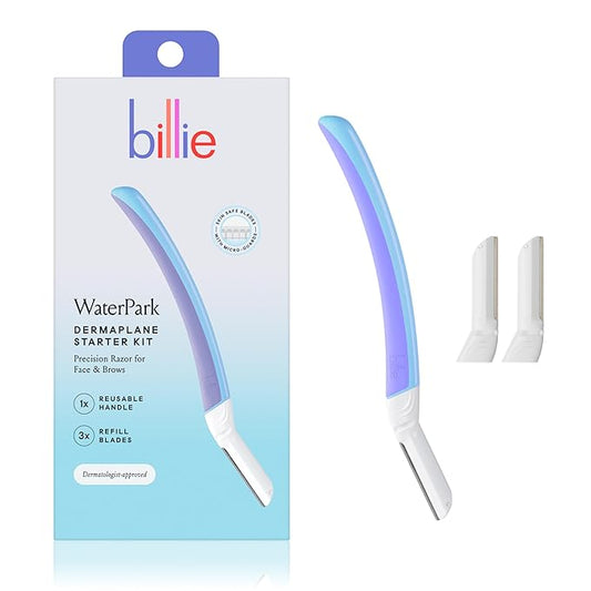 TheAward-WinningRazor Shaving & Grooming Sets – Billie - Dermaplane Starter Kit - Reusable Handle + 3 Refill Blades - Remove Facial Hair + Perfectly Shape Brows - Dermatologist-Approved - WaterPark