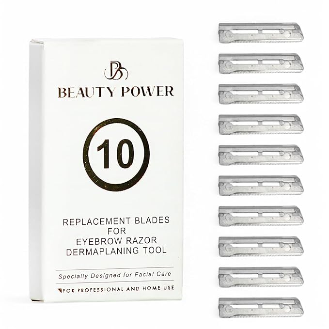 BeautyPower Disposable Razors – 10 Eyebrow Razor Blades - Face Razors for Women & Men, Eyebrow Trimmer Shaper with Precision Cover, Facial Shaver & Dermaplaning Tool for Smooth Skin (Blades)