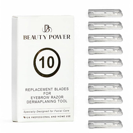 BeautyPower Disposable Razors – 10 Eyebrow Razor Blades - Face Razors for Women & Men, Eyebrow Trimmer Shaper with Precision Cover, Facial Shaver & Dermaplaning Tool for Smooth Skin (Blades)