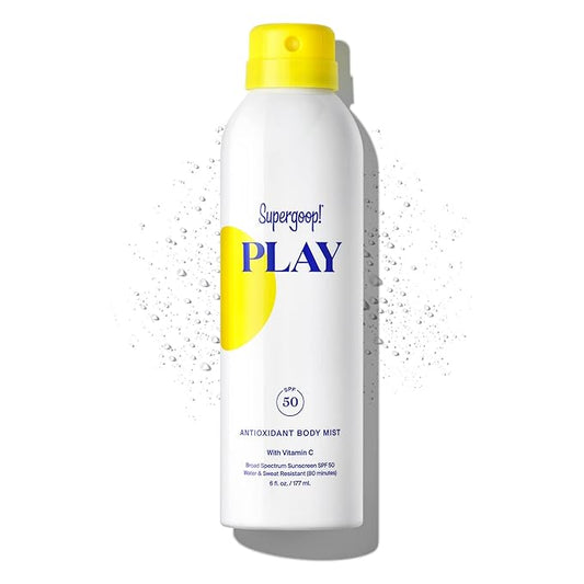 Supergoop Body Sunscreens – Supergoop! PLAY Antioxidant Body Mist w/ Vitamin C, 6 fl oz - SPF 50 PA++++ Broad Spectrum Sunscreen - Body Spray for Sensitive Skin - Clean Ingredients - Great for Active Days