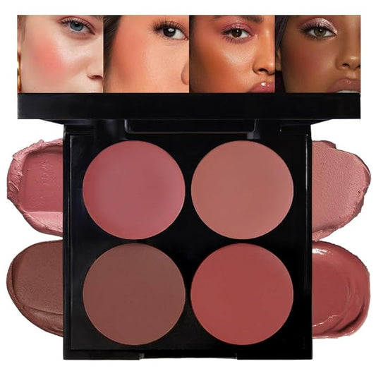 glowtalebaeuty Blush – Matte Blush Cream Quads Makeup Palette, Blushes for Older Women Lip and Cheek Dual Blush Palette, Natural Lasting Pinkish Light Peach Light Brown and Orange Red, Paleta de rubor 4 colores